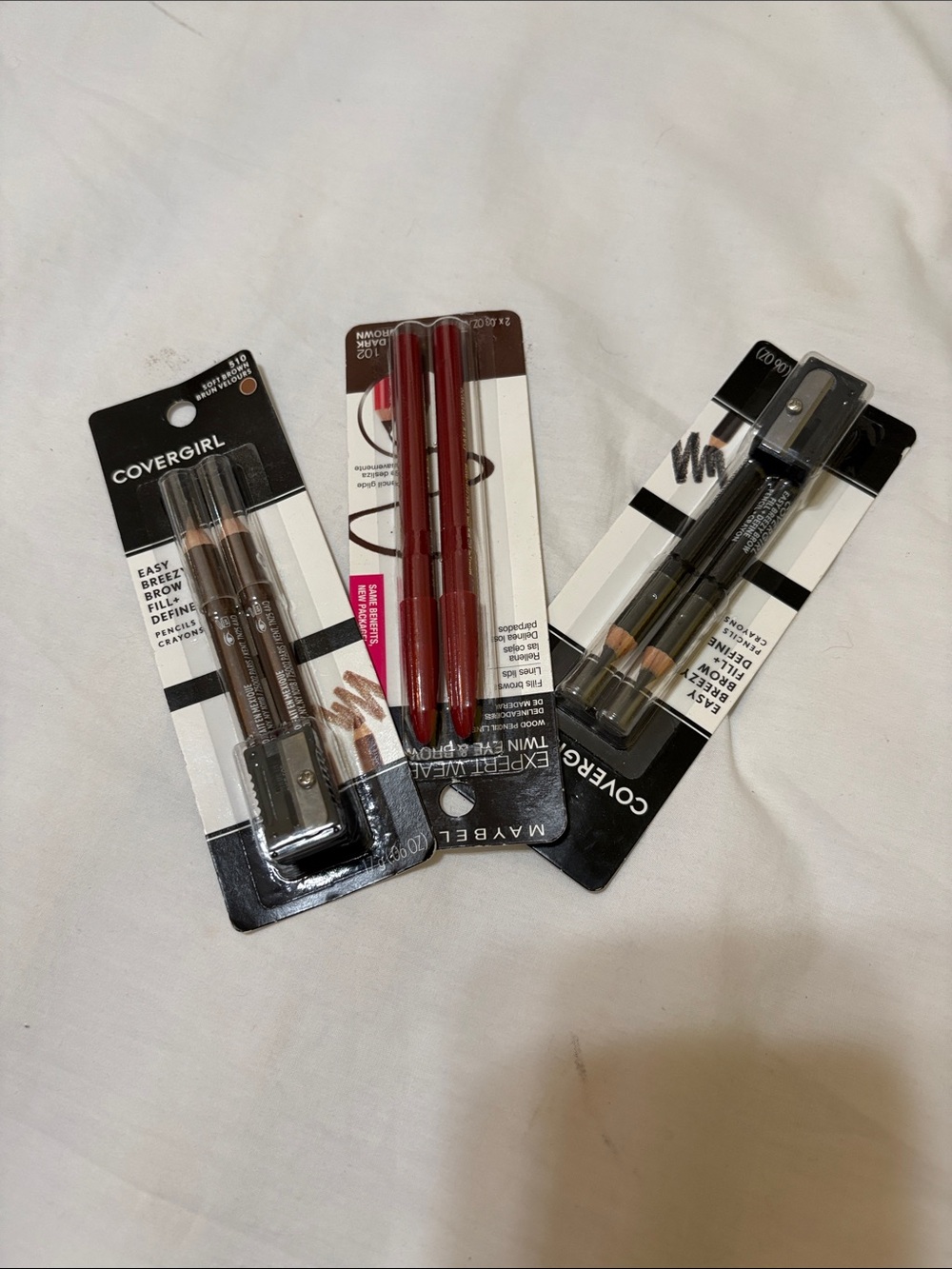 COVERGIRL and Maybelline lip 👄 liner Brow & Eye Pencils Trio in Brown and Black